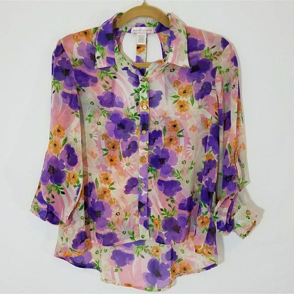 Band of Gypsies Tops - Band of Gypsies floral sheer open back button up